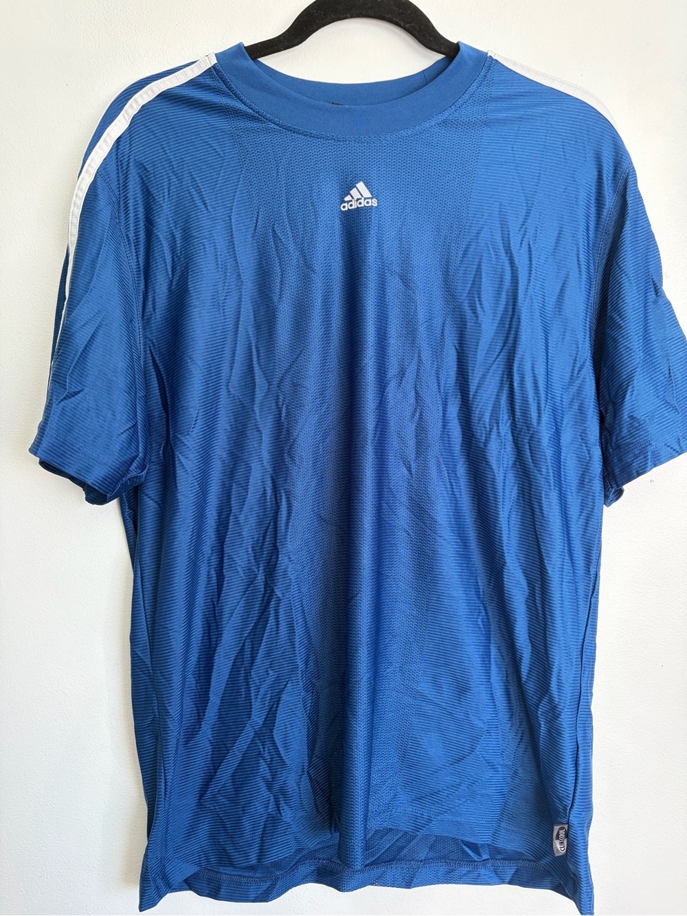 adidas Blue Short-Sleeve Athletic Jersey with White Shoulder Stripes